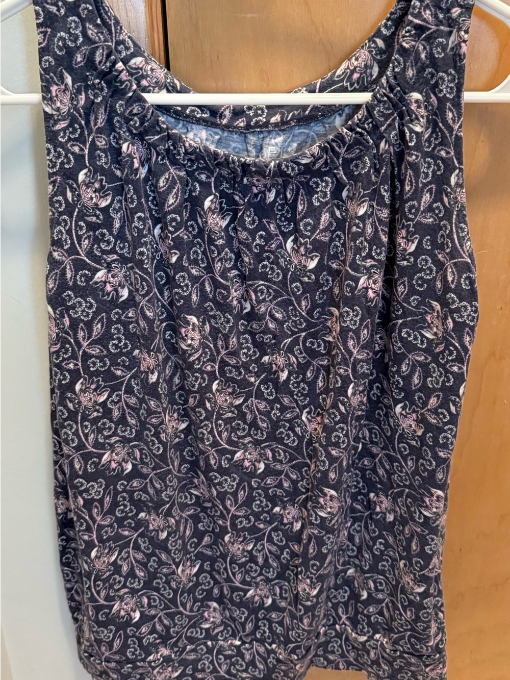 LOFT Navy Floral Tank Top with Light Pink Accents